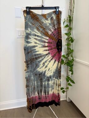 EARTHBOUND Tie-Dye Long Skirt in Pink, Cream, Brown & Black